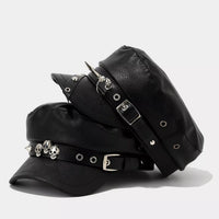 Studded Embellished Faux Leather Hat