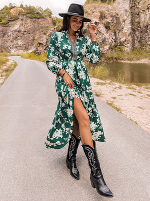 Printed Notched Neck Maxi Dress-Teresa's Fashionista LLC