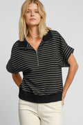 Umgee Striped Half Zip Short Sleeve Sweatshirt - Teresa's Fashionista LLC