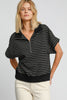 Umgee Striped Half Zip Short Sleeve Sweatshirt - Teresa's Fashionista LLC