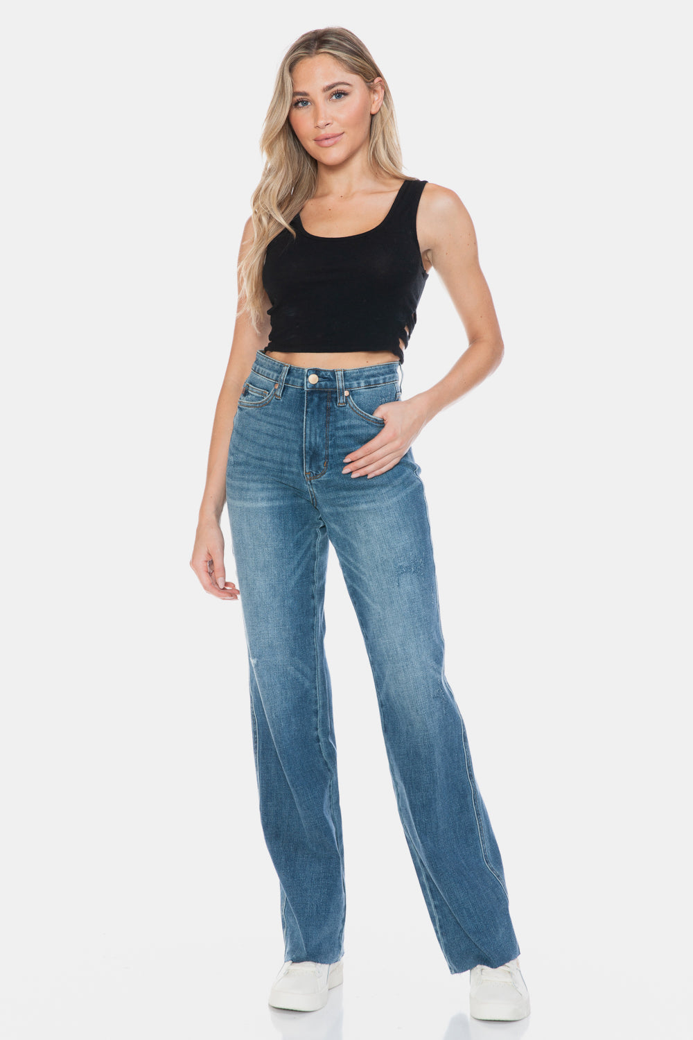Judy Blue Full Size Tummy Control Cut Raw Hem Straight Jeans - Teresa's Fashionista LLC