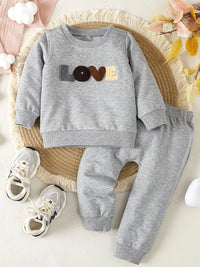 Children's Letter Round Neck Top and Pants Set