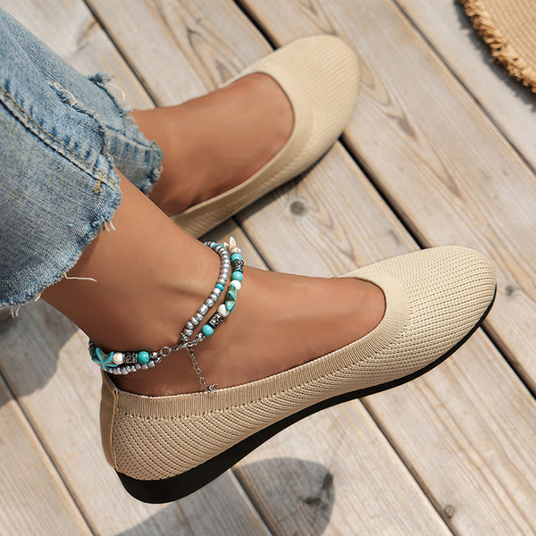 Round Toe Knit Ballet Flats-Teresa's Fashionista LLC