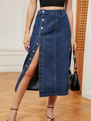 Button Down Denim Skirt-Teresa's Fashionista LLC