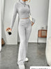 Long Sleeve Turtlenecks Wide Leg High Waist Trousers Suit - Teresa's Fashionista LLC