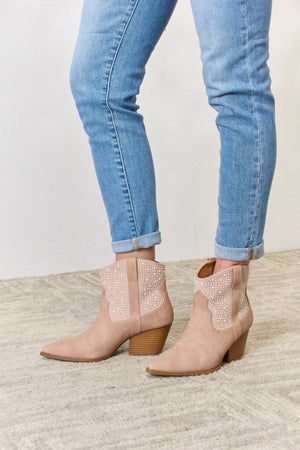 East Lion Corp Rhinestone Ankle Cowgirl Booties-Teresa's Fashionista LLC