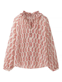 Paisley Print Frill Tie Neck Long Sleeve Blouse