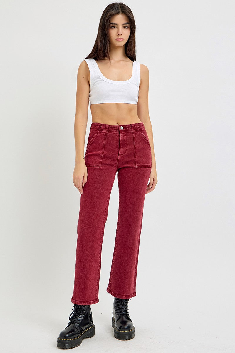 RISEN Full Size High Rise Straight Jeans with Patch Pockets - Teresa's Fashionista LLC