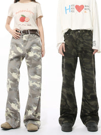 Camouflage Bootcut Jeans with Pockets