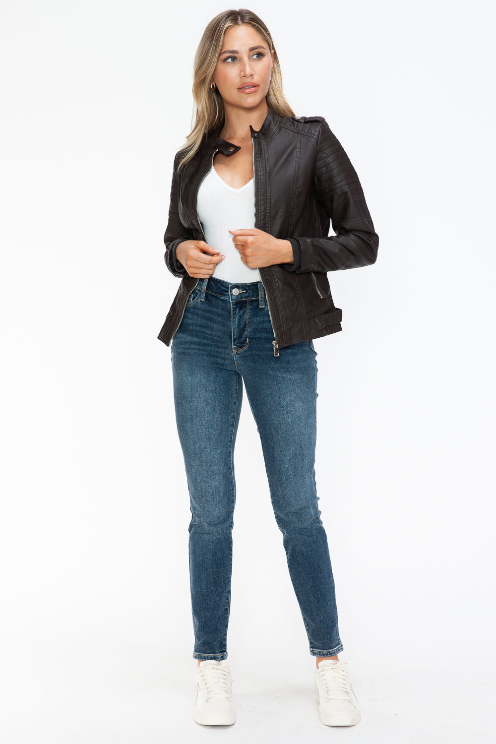 Snobbish PU Leather Biker Jacket with Side Zip Pockets - Teresa's Fashionista LLC