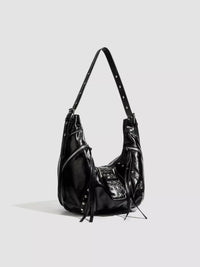 Studded Patent Leather Hobo Shoulder Bag
