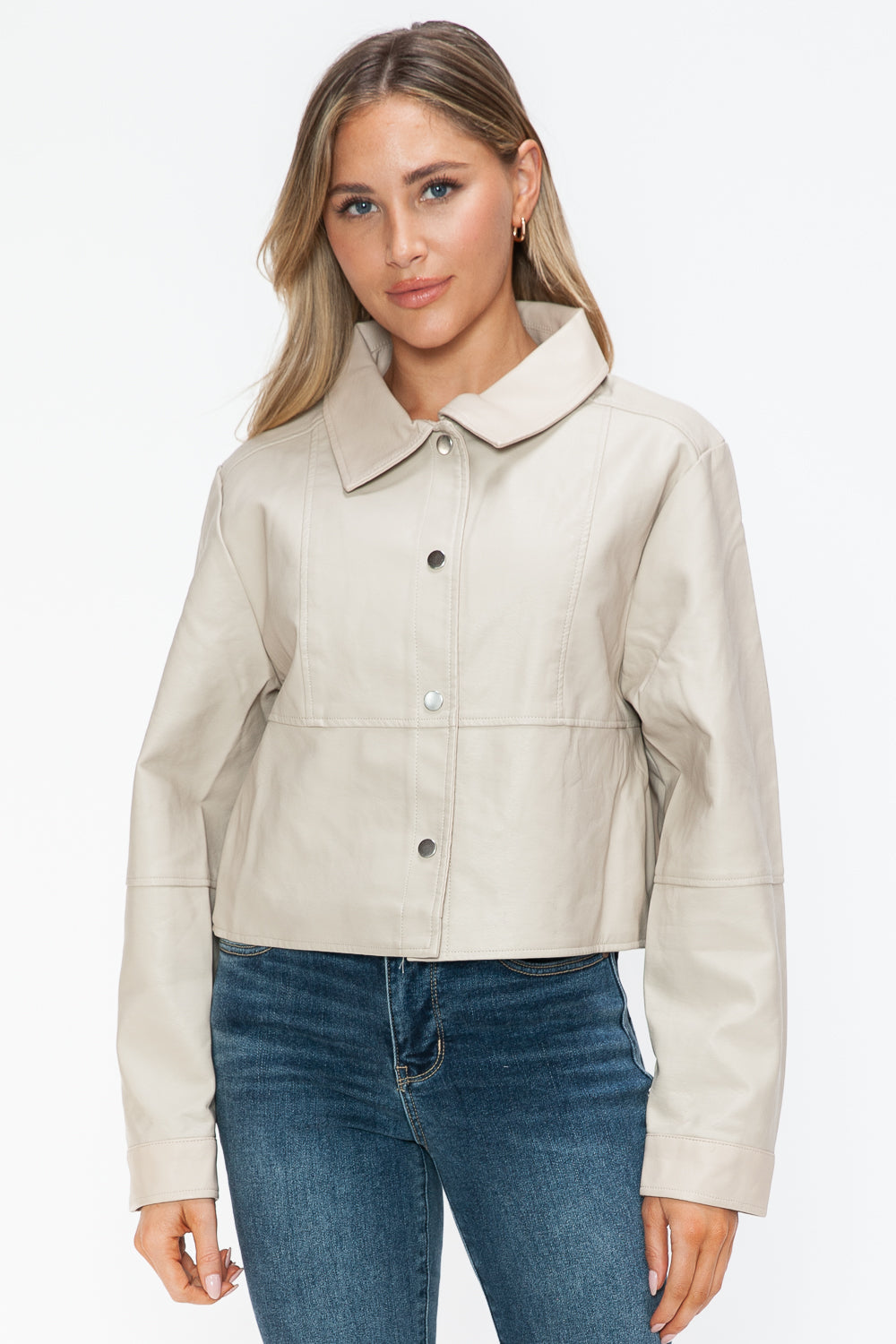 Snobbish Snap Down Long Sleeve PU Leather Jacket - Teresa's Fashionista LLC
