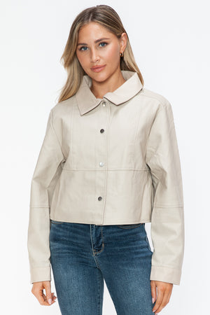 Snobbish Snap Down Long Sleeve PU Leather Jacket - Teresa's Fashionista LLC