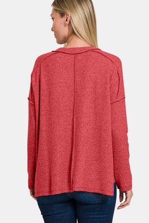 Zenana Full Size Exposed Seam Brushed Round Neck Sweater - Teresa's Fashionista LLC