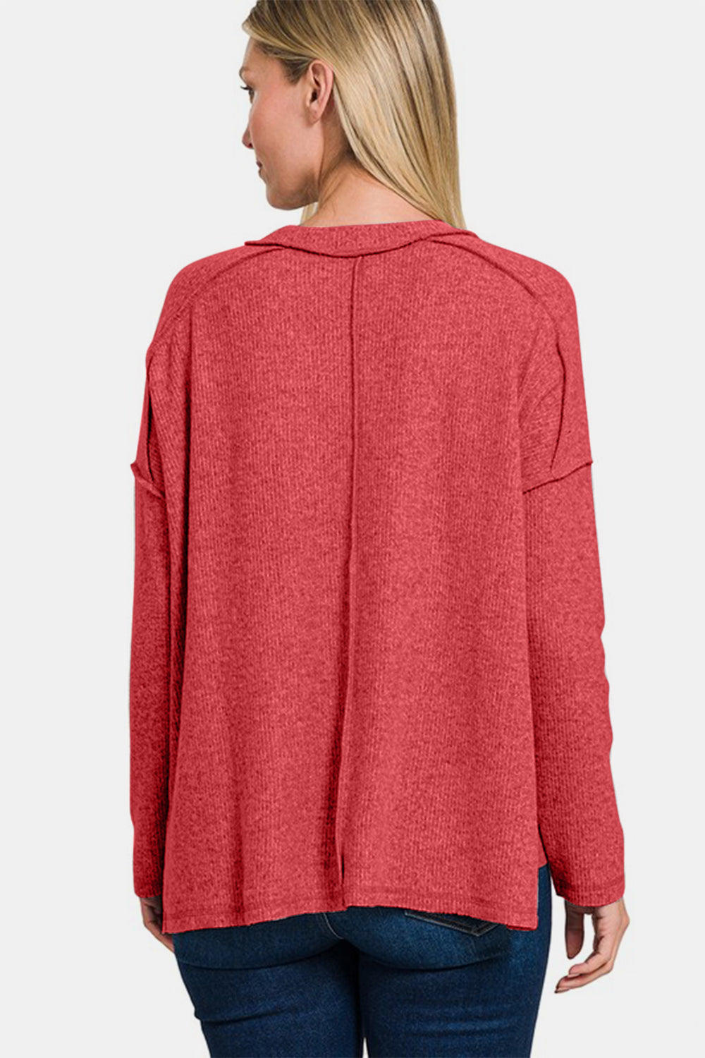 Zenana Full Size Exposed Seam Brushed Round Neck Sweater - Teresa's Fashionista LLC