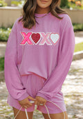 Valentine’s Day XOXO Heart Sequin Corded Long Sleeve Top and Shorts Set - Teresa's Fashionista LLC