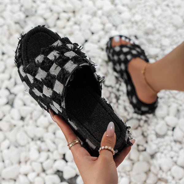 Plaid PU Leather Platform Sandals-Teresa's Fashionista LLC