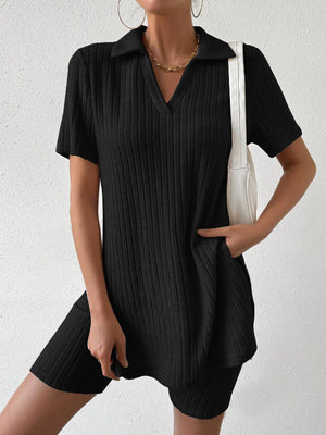 Johnny Collar Short Sleeve Top and Shorts Set-Teresa's Fashionista LLC