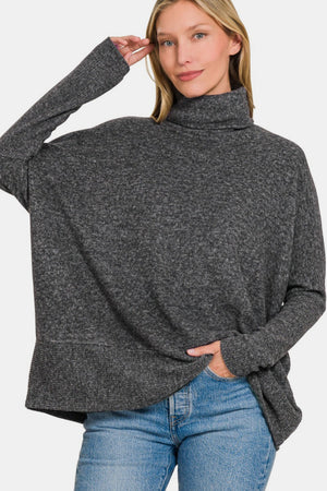 Zenana Full Size Brushed Melange Hacci Turtleneck Sweater - Teresa's Fashionista LLC