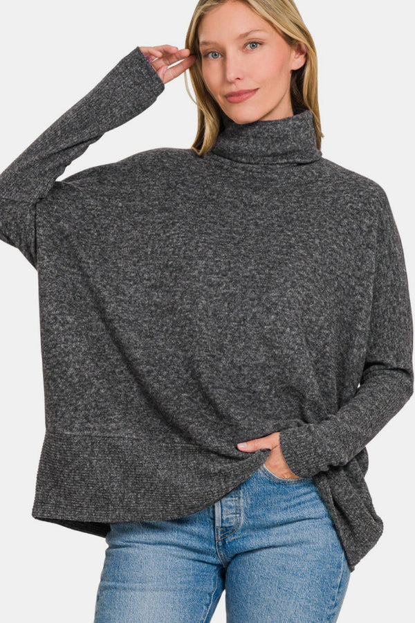 Zenana Full Size Brushed Melange Hacci Turtleneck Sweater - Teresa's Fashionista LLC