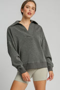 Umgee Johnny Collar Dropped Shoulder Sweatshirt - Teresa's Fashionista LLC