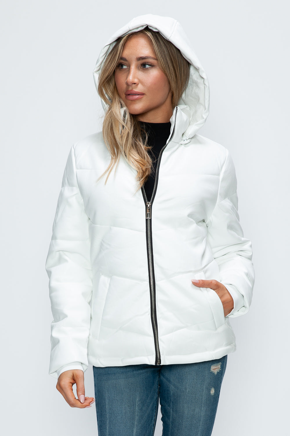 How Dare U Pocketed Zip Up Puffer Jacket with Removable Hood - Teresa's Fashionista LLC