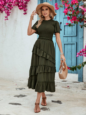 Ruffled Elastic Waist Midi Skirt-Teresa's Fashionista LLC