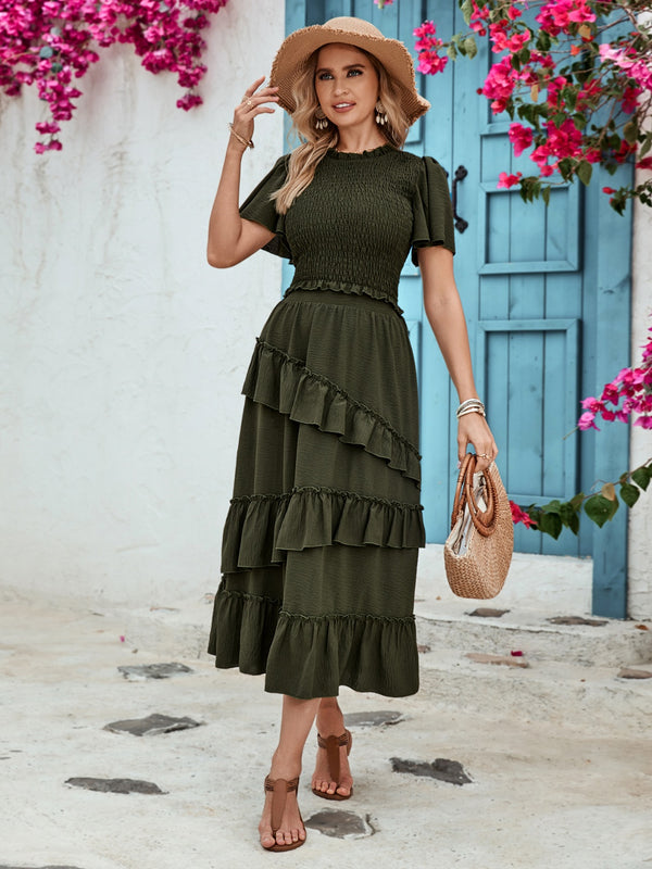 Ruffled Elastic Waist Midi Skirt-Teresa's Fashionista LLC