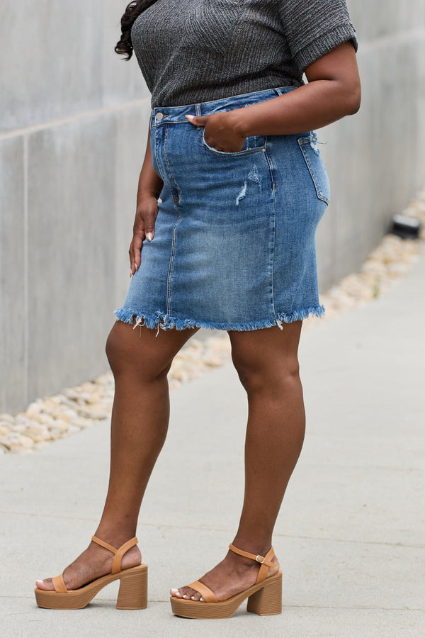 RISEN Amelia Full Size Denim Mini Skirt-Teresa's Fashionista LLC