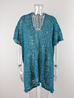 Cutout V-Neck Cover-Up with Tassel-Teresa's Fashionista LLC