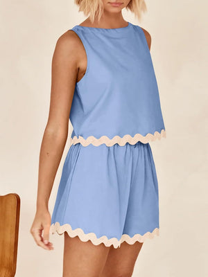 Contrast Trim Sleeveless Top and Shorts Set-Teresa's Fashionista LLC