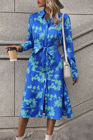 Printed Button Up Tie Waist Dress-Teresa's Fashionista LLC