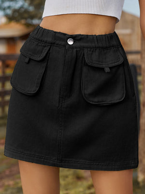 Pocketed Elastic Waist Denim Skirt-Teresa's Fashionista LLC