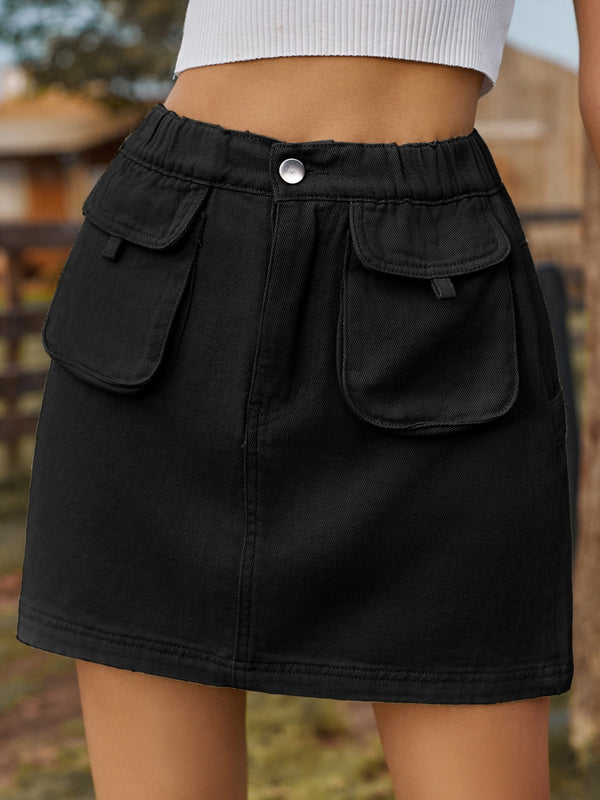 Pocketed Elastic Waist Denim Skirt-Teresa's Fashionista LLC