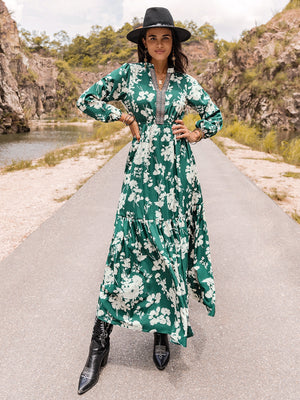 Printed Notched Neck Maxi Dress-Teresa's Fashionista LLC