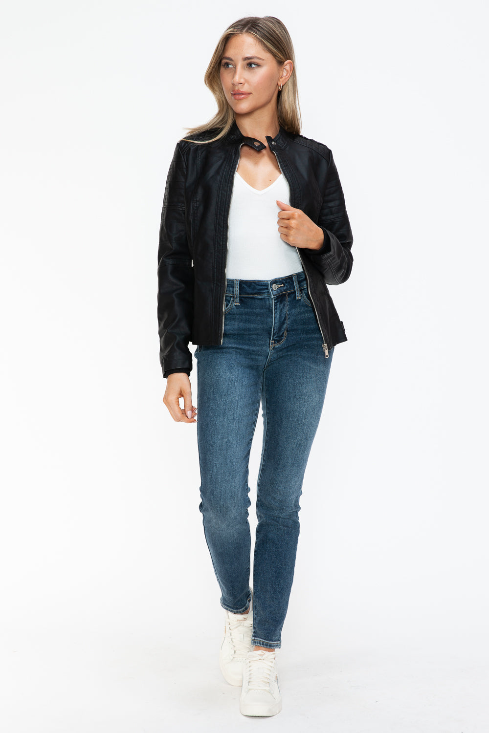 Snobbish PU Leather Biker Jacket with Side Zip Pockets - Teresa's Fashionista LLC