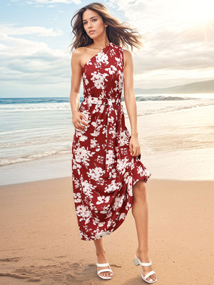 Printed Single Shoulder Sleeveless Dress-Teresa's Fashionista LLC