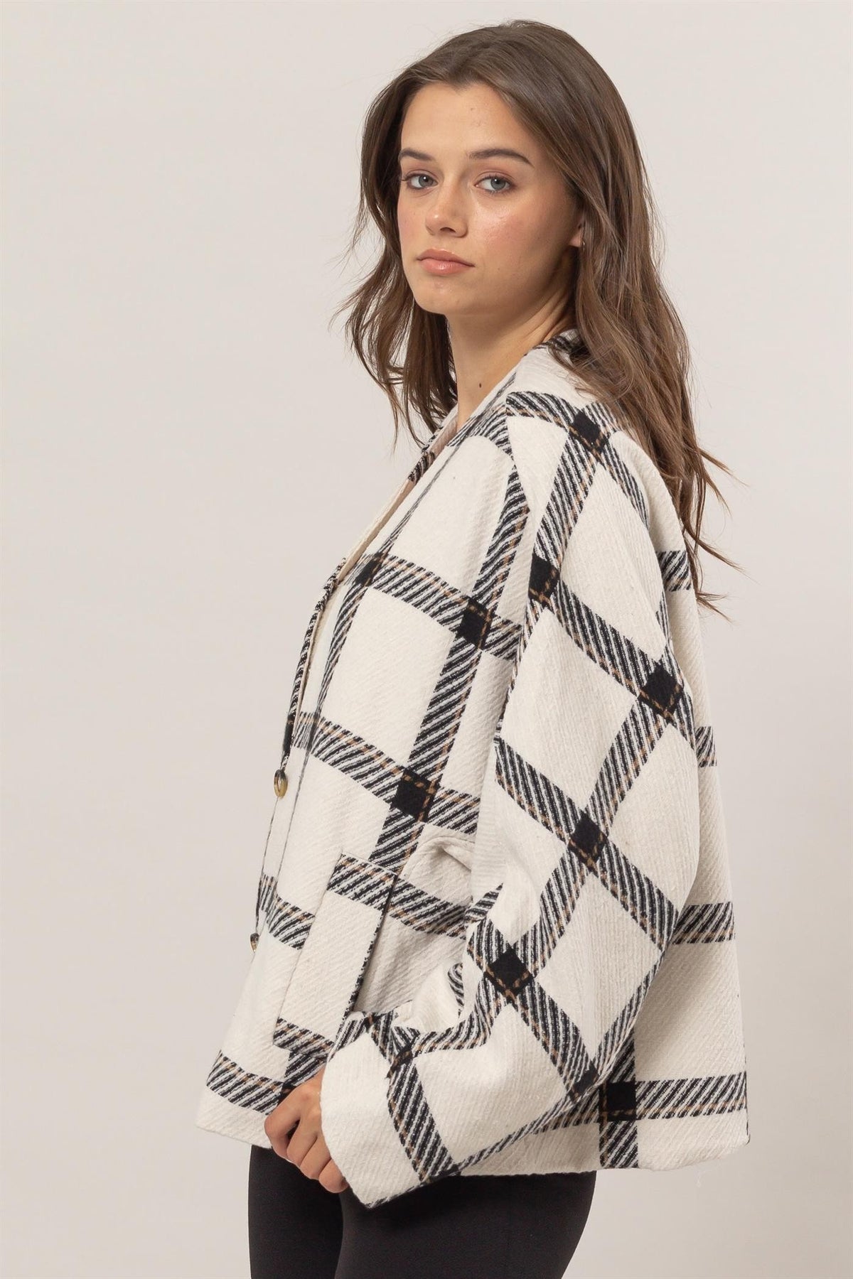 HYFVE Plaid Long Sleeve Jacket with Side Slit Pockets - Teresa's Fashionista LLC