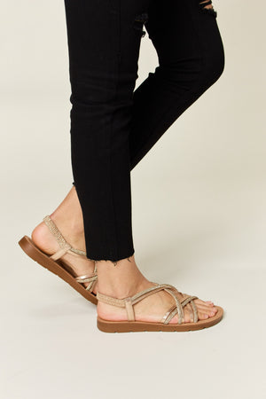 Forever Link Rhinestone Crisscross Flat Sandals-Teresa's Fashionista LLC