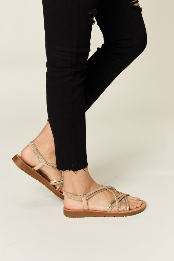 Forever Link Rhinestone Crisscross Flat Sandals-Teresa's Fashionista LLC