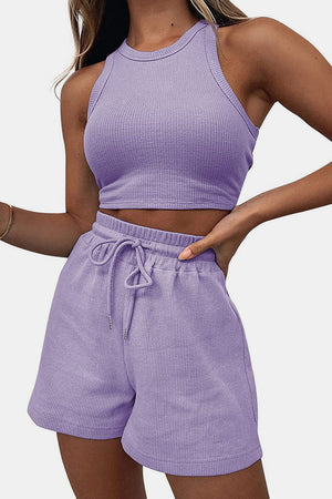 Round Neck Top and Drawstring Shorts Set-Teresa's Fashionista LLC