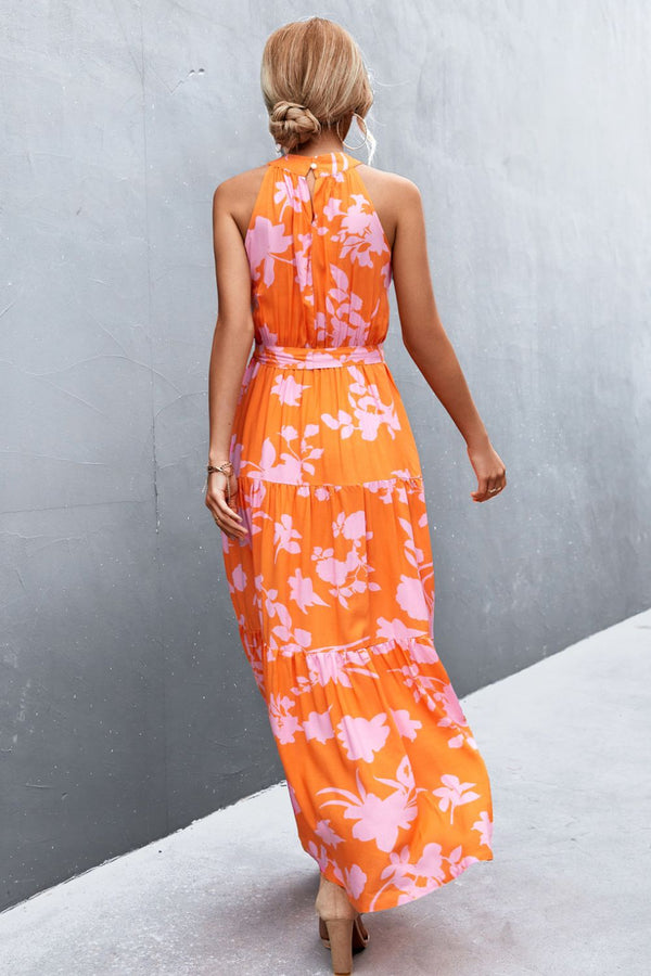Printed Sleeveless Tie Waist Maxi Dress-Teresa's Fashionista LLC