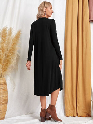 Pocketed Round Neck Long Sleeve Tee Dress-Teresa's Fashionista LLC