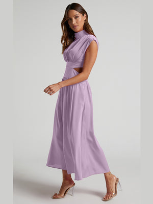 Cutout Mock Neck Sleeveless Ruched Dress-Teresa's Fashionista LLC
