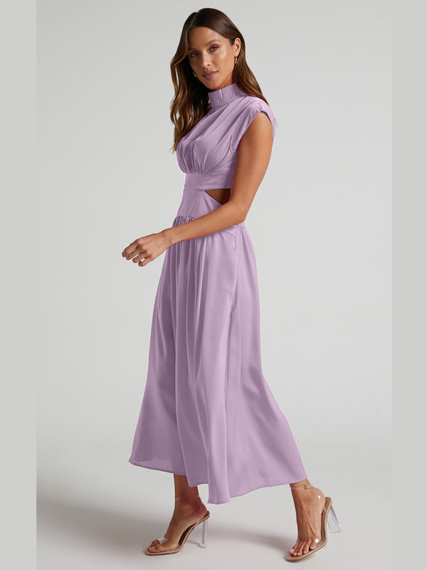 Cutout Mock Neck Sleeveless Ruched Dress-Teresa's Fashionista LLC