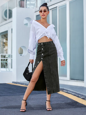 Button Down Denim Skirt-Teresa's Fashionista LLC