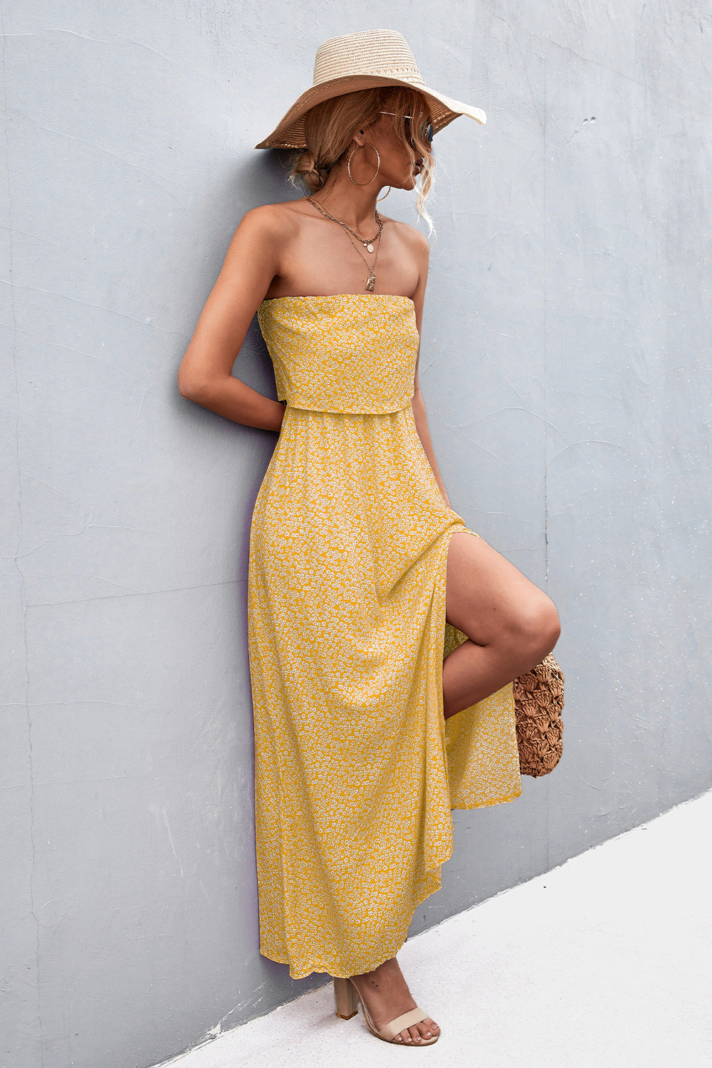 Strapless Split Maxi Dress-Teresa&#39;s Fashionista LLC