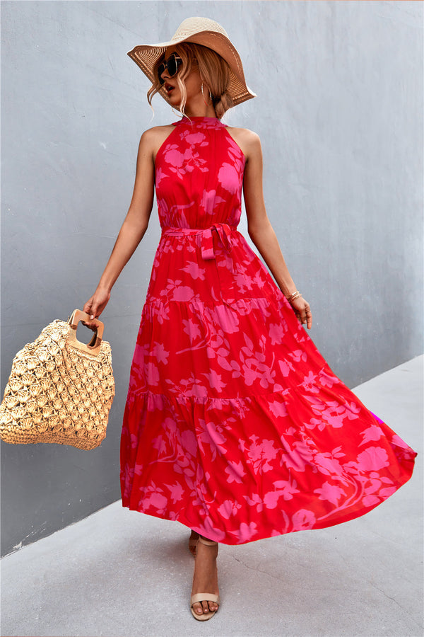Printed Sleeveless Tie Waist Maxi Dress-Teresa's Fashionista LLC