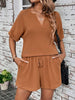 Notched Half Sleeve Top and Shorts Set-Teresa's Fashionista LLC
