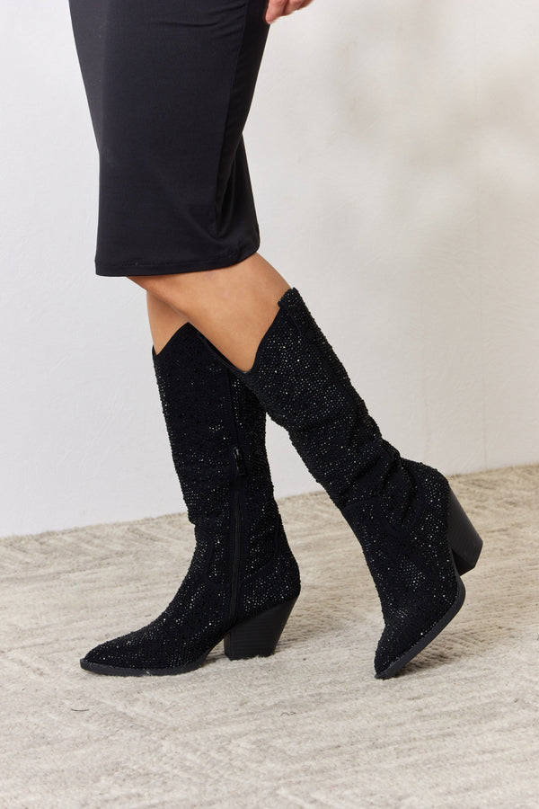 Forever Link Rhinestone Knee High Cowboy Boots-Teresa's Fashionista LLC